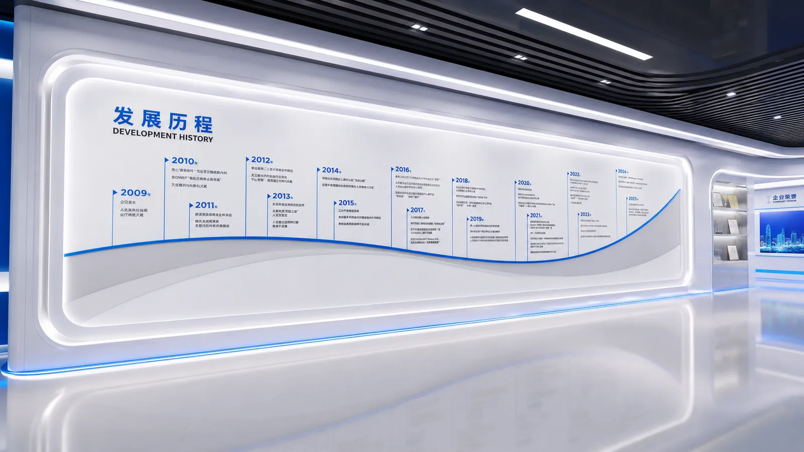 市场部办公区发展历程墙方案渲染图